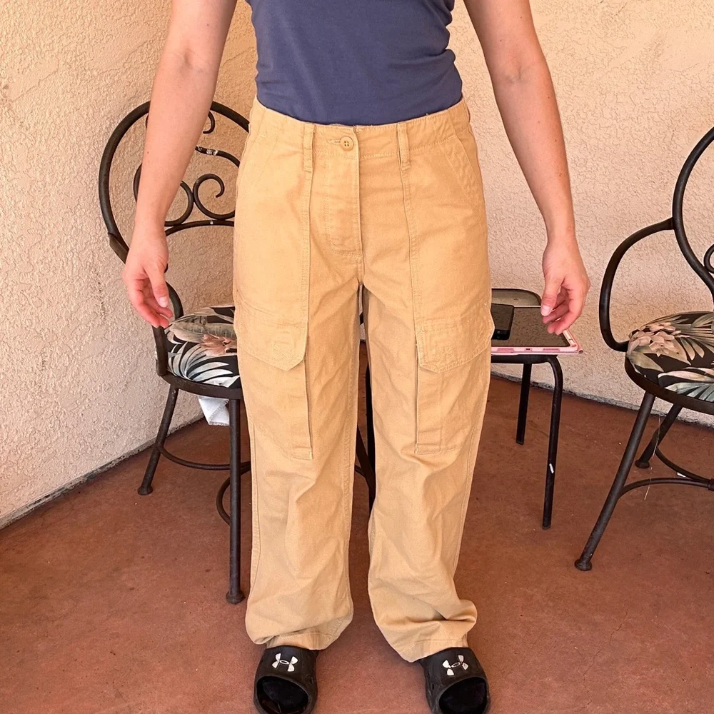 Vans Women's Wide Leg Cargo Pants in Tan - Picture 2 of 11